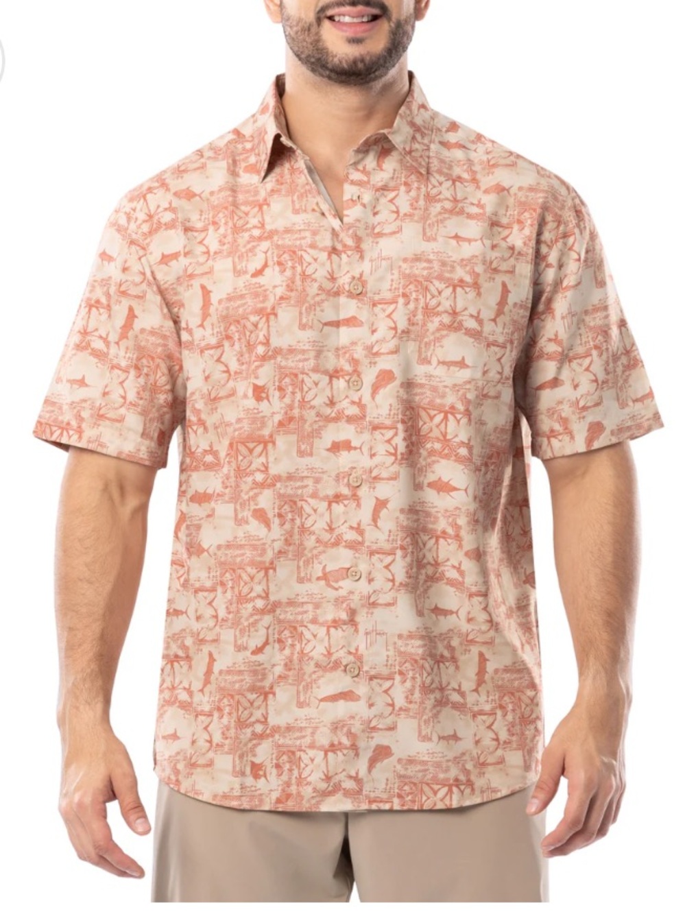 Guy Harvey Tan and Brown Patterned Shirt
